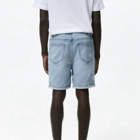 Zara Men’s Soft Denim Light Blue Wash Drawstring Shorts - Picture 3 of 8